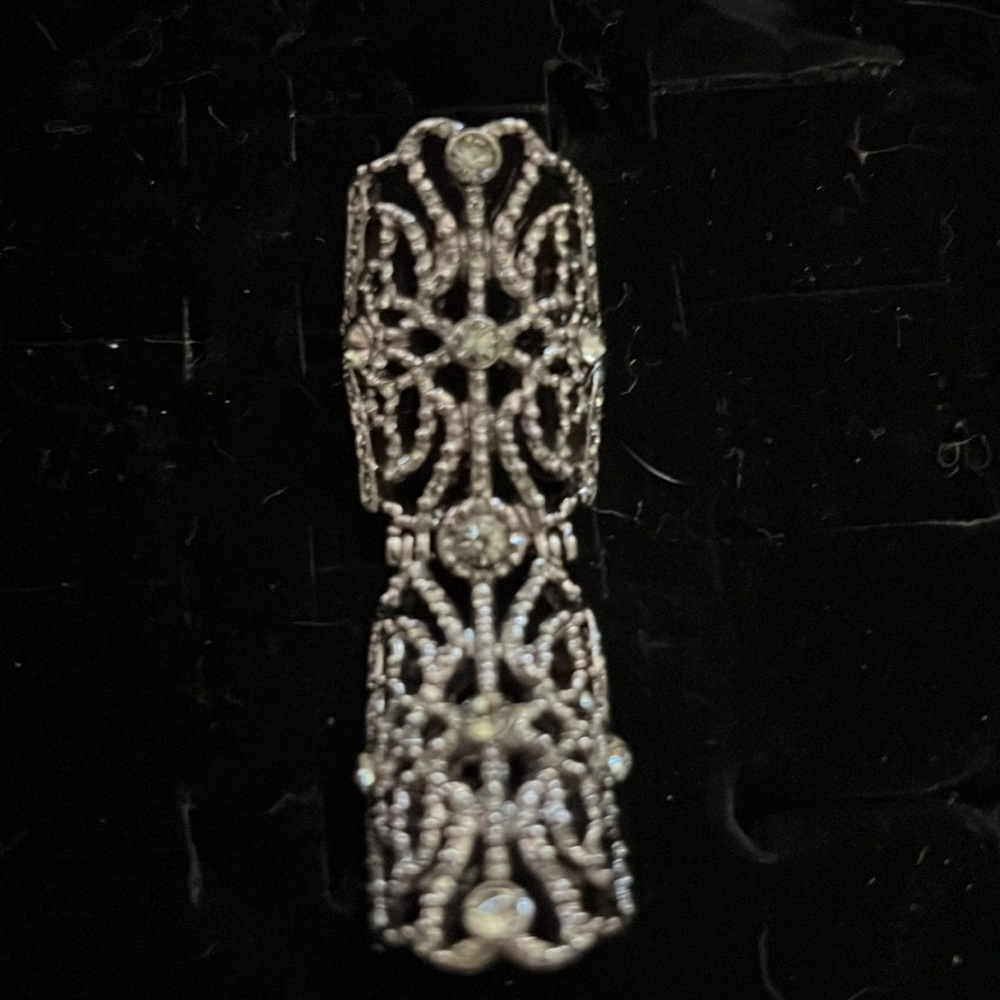 silver and diamond  double accordion ring  with swarovski